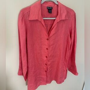 Rafaella Women’s Coral 100% Linen longline Long Sleeve Button Up Blouse size 10